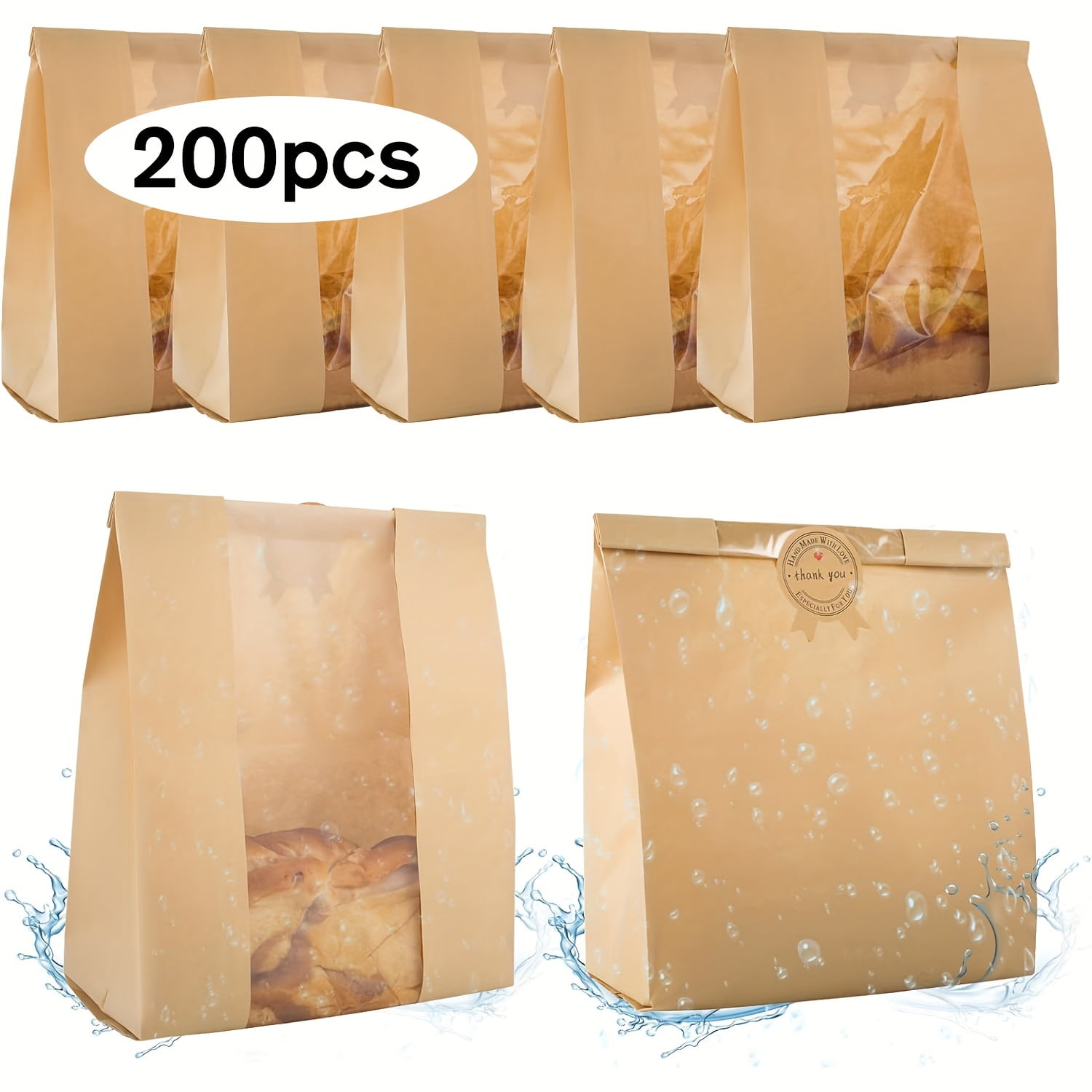 Kraft Paper Bread Bags with Clear Window & Label Seal Stickers ...