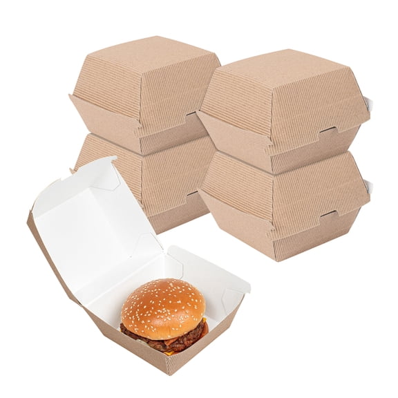 Kraft Paper Burger Box - Ripple Wall - 4" x 4" x 3 3/4" - 100 count box