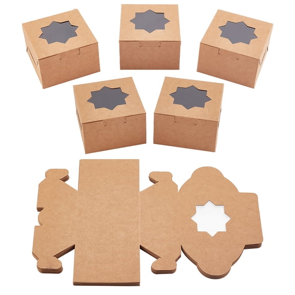Kraft Paper Cake Box Bakery Single Cupcake Packing Box Square with Octagonal-shaped Clear Window Peru 100x100x65mm