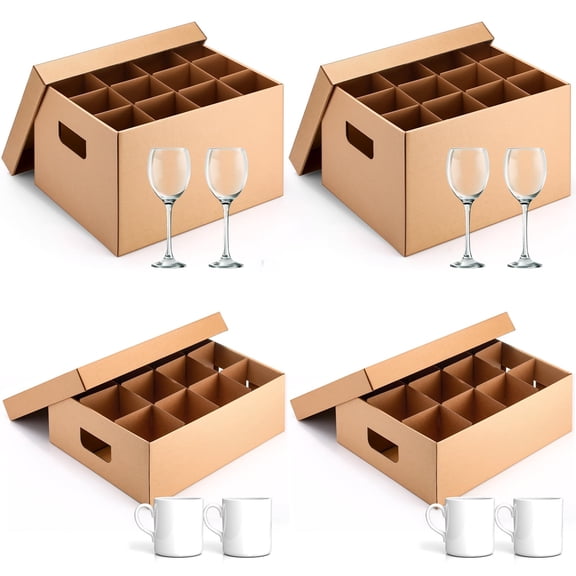 Kraft Paper Color Wine Glass & Mug Packing Boxes, 4 Pack