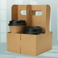 thumbnail image 1 of Kraft Paper Cup Holder with Handle for 4 Drinks Disposable Cardboard Beverage Carrier for Coffee Tea Milkshakes Takeout Delivery Party Events Eco Friendly Foldable Tray Brown 17.5x8x22.5cm, 1 of 8