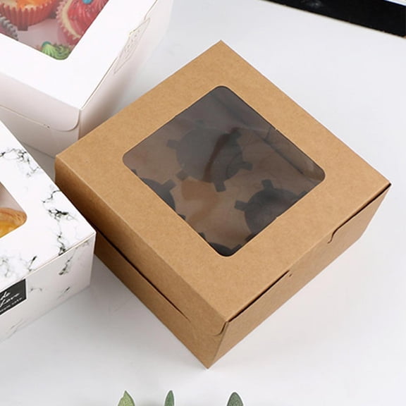 Kraft Paper Cupcake Packaging Box ,Muffin & Egg Tart Holder, Disposable Baking Containers,4 Gaps,1PC