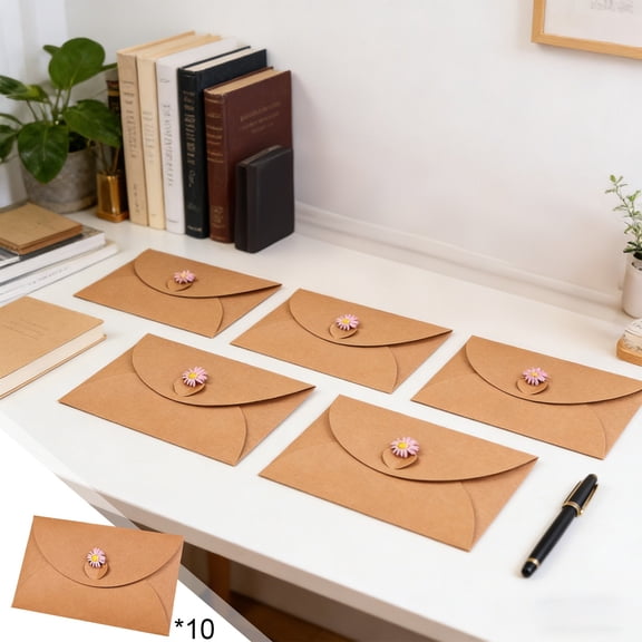 Kraft Paper Envelopes Daisy Closure Decorative Brown Envelopes Greeting Cards Invitations Letters Secure Seal Handmade Style Multi-Purpose Stationery