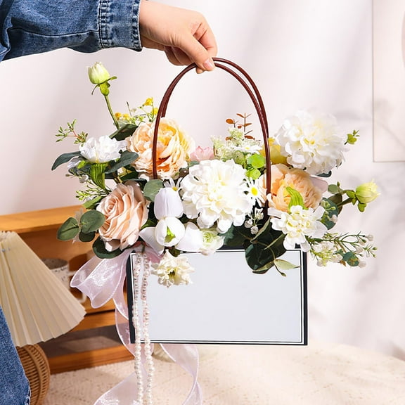 Kraft Paper Flower Packaging Bag Rectangular Bouquet Handbag | Waterproof Film Covered | Floral Arrangement Gift Box | DIY Wedding Birthday Valentine | 8.66x13.78x4.33 in | 1 Pack