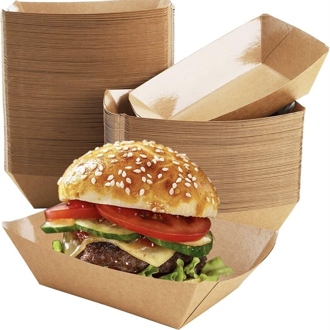 Kraft Paper Food Trays, HeavyDuty Paper Food Boat Disposable Serving