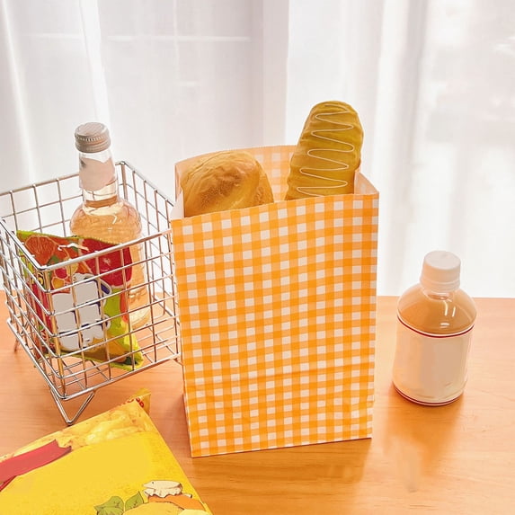 Kraft Paper Gift Bags with Plaid Design, Ideal for Gift Wrapping, Party Favors, Picnic Snacks, Storage Organizer, and Desktop Sundries, with Sturdy Reinforced Bottom