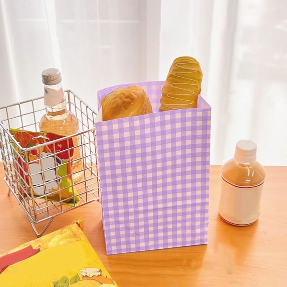 Kraft Paper Gift Bags with Plaid Design, Ideal for Gift Wrapping, Party Favors, Picnic Snacks, Storage Organizer, and Desktop Sundries, with Sturdy Reinforced Bottom