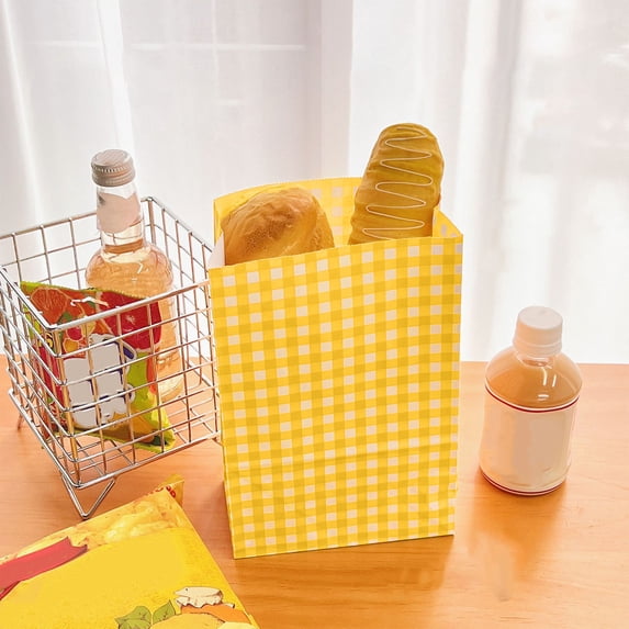 Kraft Paper Gift Bags with Plaid Design, Ideal for Gift Wrapping, Party Favors, Picnic Snacks, Storage Organizer, and Desktop Sundries, with Sturdy Reinforced Bottom