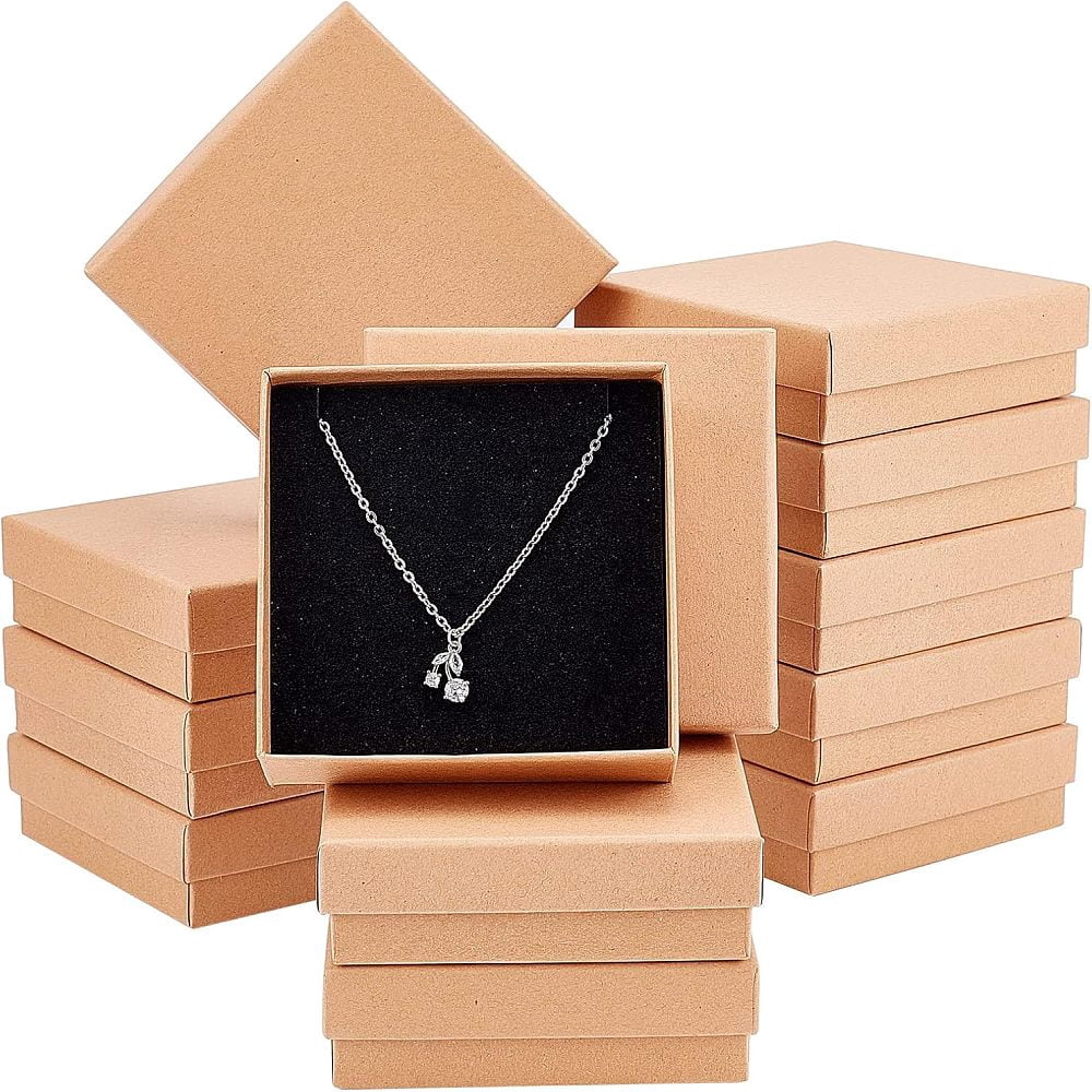 Kraft Paper Jewelry Boxes with Black Sponge Inside Square BurlyWood 3-5 ...