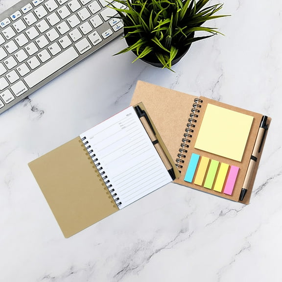 Kraft Paper Notebook with Pen - Tear-Away Memo Pad for Bullet Journaling, ADHD Study Notes, Eco-Friendly Office Supplies (60-Sheet, Dot Grid)