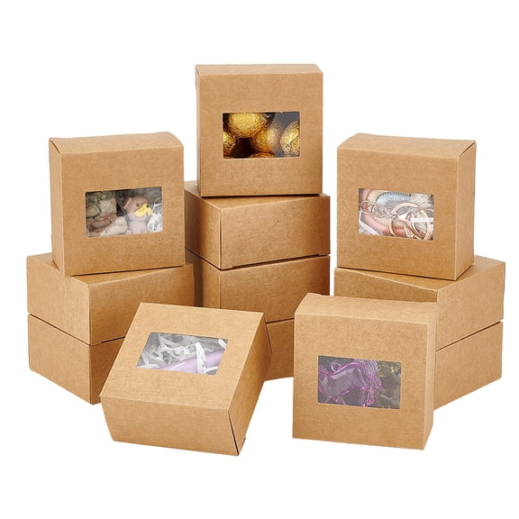 Kraft Paper Packaging Boxes with PVC Window Square Tan Finished Product: 8x8x4cm