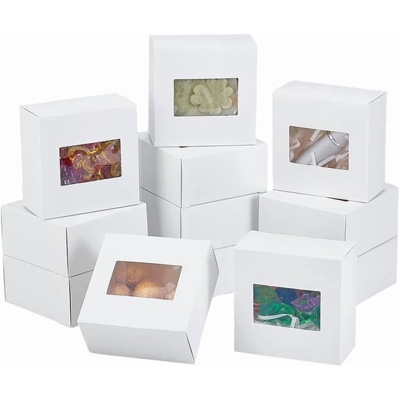 Kraft Paper Packaging Boxes with PVC Window Square White Finished Product: 8x8x4cm diy