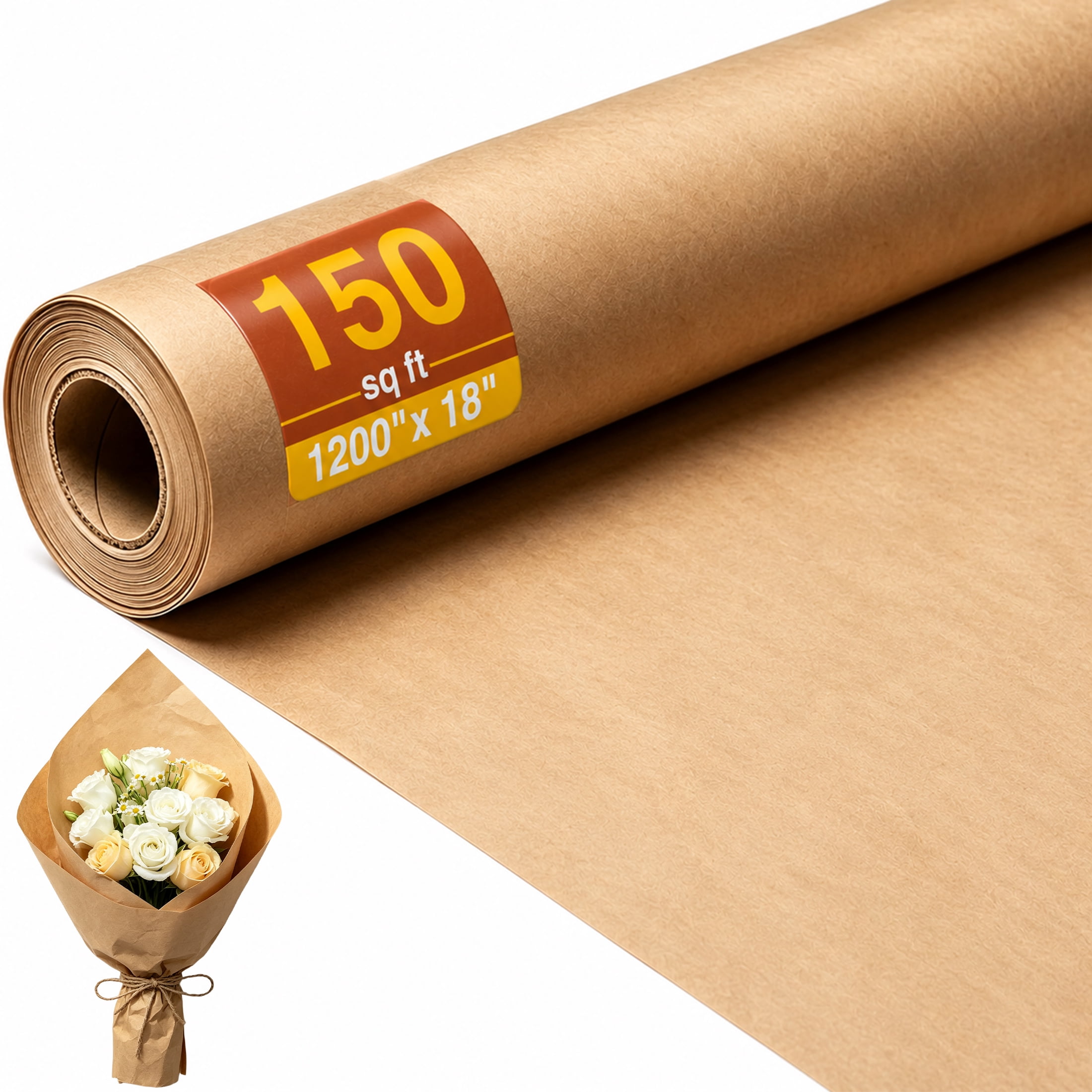 GARITIN Brown Kraft Paper Roll, 18 Inch × 100 Feet, Uncoated Acid‑Free Wrapping Paper, Recyclable Brown Wrapping Paper for Gift Wrapping, Shipping, Packing, DIY Crafts