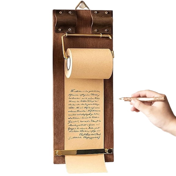 Kraft Paper Roll Dispenser Holder Wall Mounted, Vintage Hanging Memo Clipboard with Cutter, Wooden Pen, 36ft Brown Craft Paper Roll for Memo Board, to-Do Lists, Taking Note, Artwork