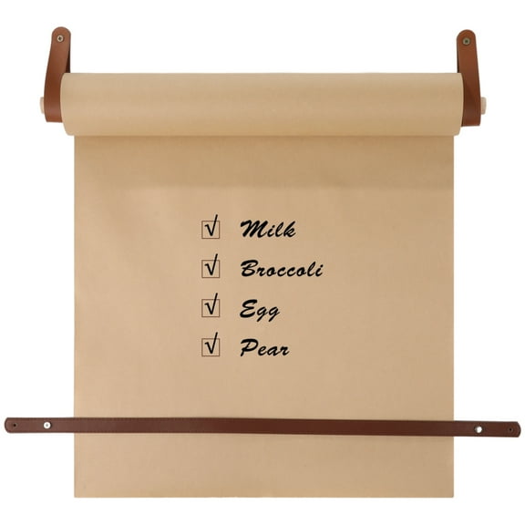 Kraft Paper Roll Kraft Paper Roll Wall Dispenser, Wall Mounted Butcher Paper Holder with Wood Roller & Leather Straps, 98 Ft Brown Kraft Roll for To-do Lists, Artwork, Wall Decor, Message Display