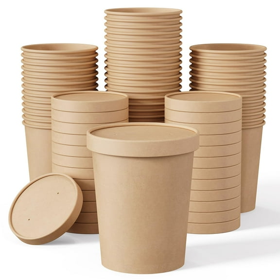 Kraft Paper Soup Cups 26oz Pack of 500 Paper Soup Containers Without Lids | Disposable Kraft Paper Food Cups, Ice Cream Cups, Paper food Storage-Brown (Lids Sold Separately)