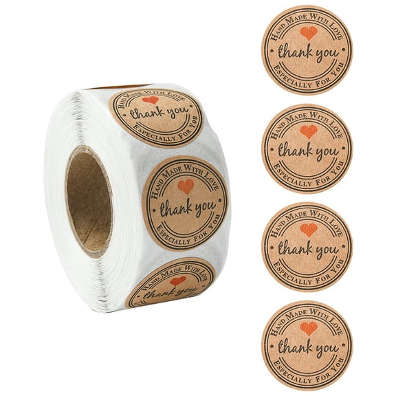 Kraft Paper Thank You Sticker rolls Round Dot Self Adhesive Decals for Envelope Gift bag Card Sealing BurlyWood 25mm 500pcs/roll