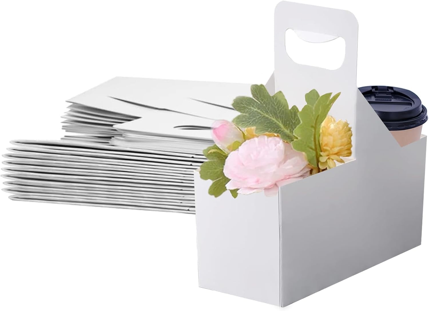 Kraft Paperboard 2-Cup Drink Carrier with Handle, 12-30 oz Coffee Cup ...