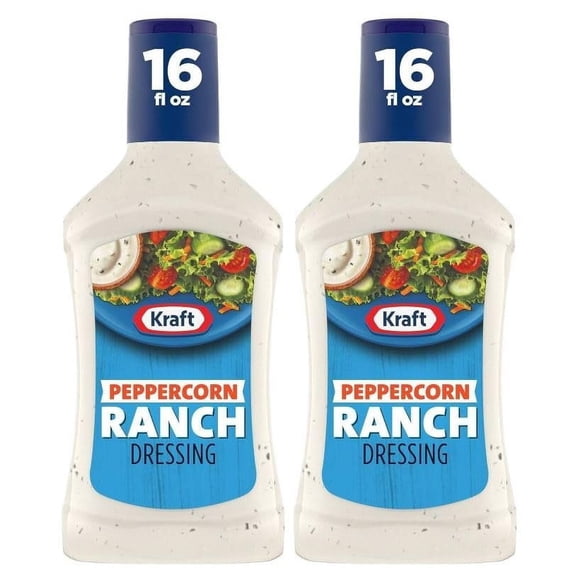 Kraft Peppercorn Ranch Salad Dressing, Creamy Spicy, 16 fl oz Bottles ...