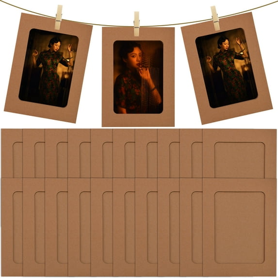 Kraft Picture Frame 4 x 6 Brown Paper Photo Frame 20 PCS Picture Display Frames with Wood Clips and Jute Rope for Party Scrapbooking