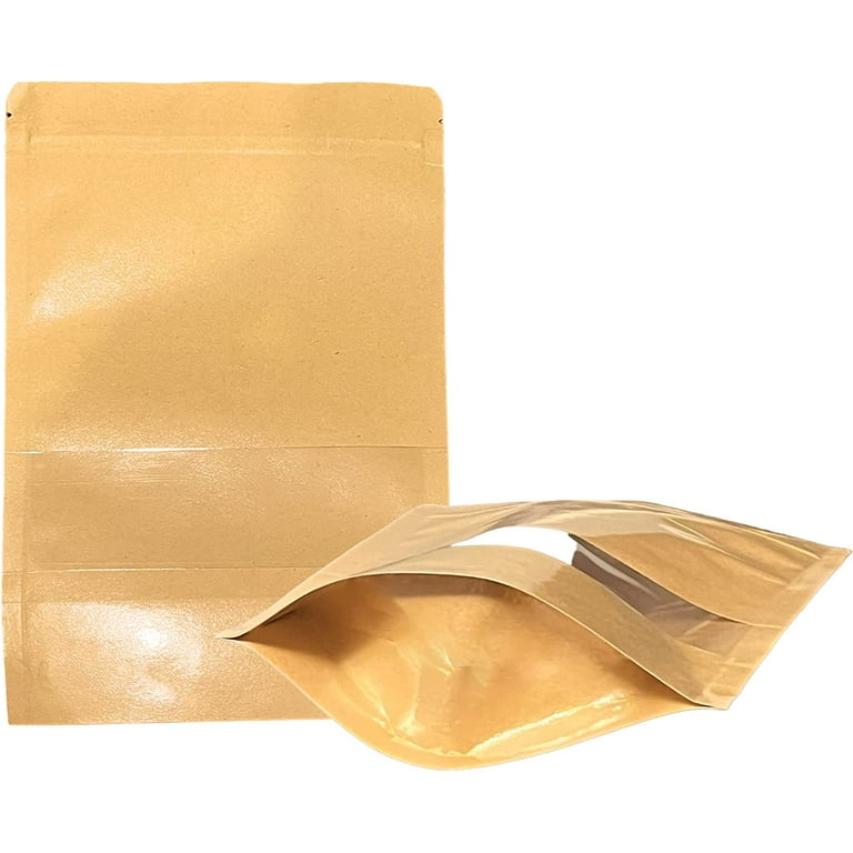 Kraft Pouch Bags 100 Pcs 8.6 x 5.9 | Resealable and also Sealable Pouch  Bags | Food Safe Kraft Bags for Packaging