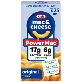 Kraft PowerMac Mac and Cheese, 1 Box, for Protein Easy Dinners or Dinner Sides, Original Flavor, 17g Protein and 6g of Fiber per Serving, No Artificial Flavors, Preservatives or Dyes, 7.25 oz