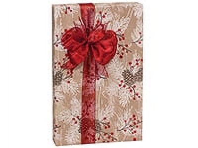 Kraft Red Berries and White Pine Woodland Berry Pine Holiday /Christmas  Gift Wrapping Paper 16ft 