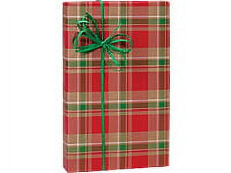 Calligraphy & Pine Christmas Double-Sided Wrapping Paper, with Buffalo  Check Plaid — red clay paper