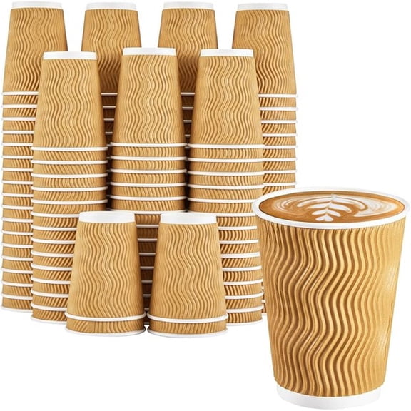 Ripple Hot Cups, 12 oz, Kraft/White, 500/Carton