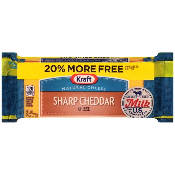 Kraft Sharp Cheddar Cheese Block, 9.6 oz Wrapper