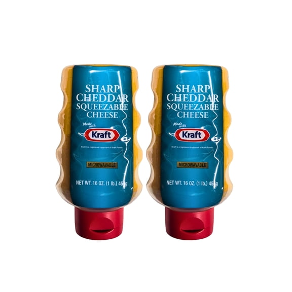 Kraft Sharp Cheddar Squeezable Cheese Microwavable, 16 oz, 2 Pack
