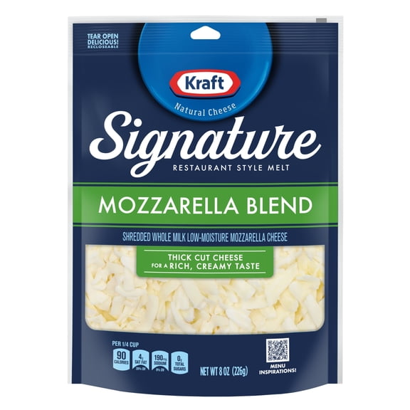 Kraft Natural Signature Mozzarella Blend Thick Shredded Cheese, 8 oz Bag