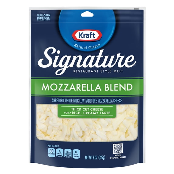 Kraft Natural Signature Mozzarella Blend Thick Shredded Cheese, 8 oz Bag