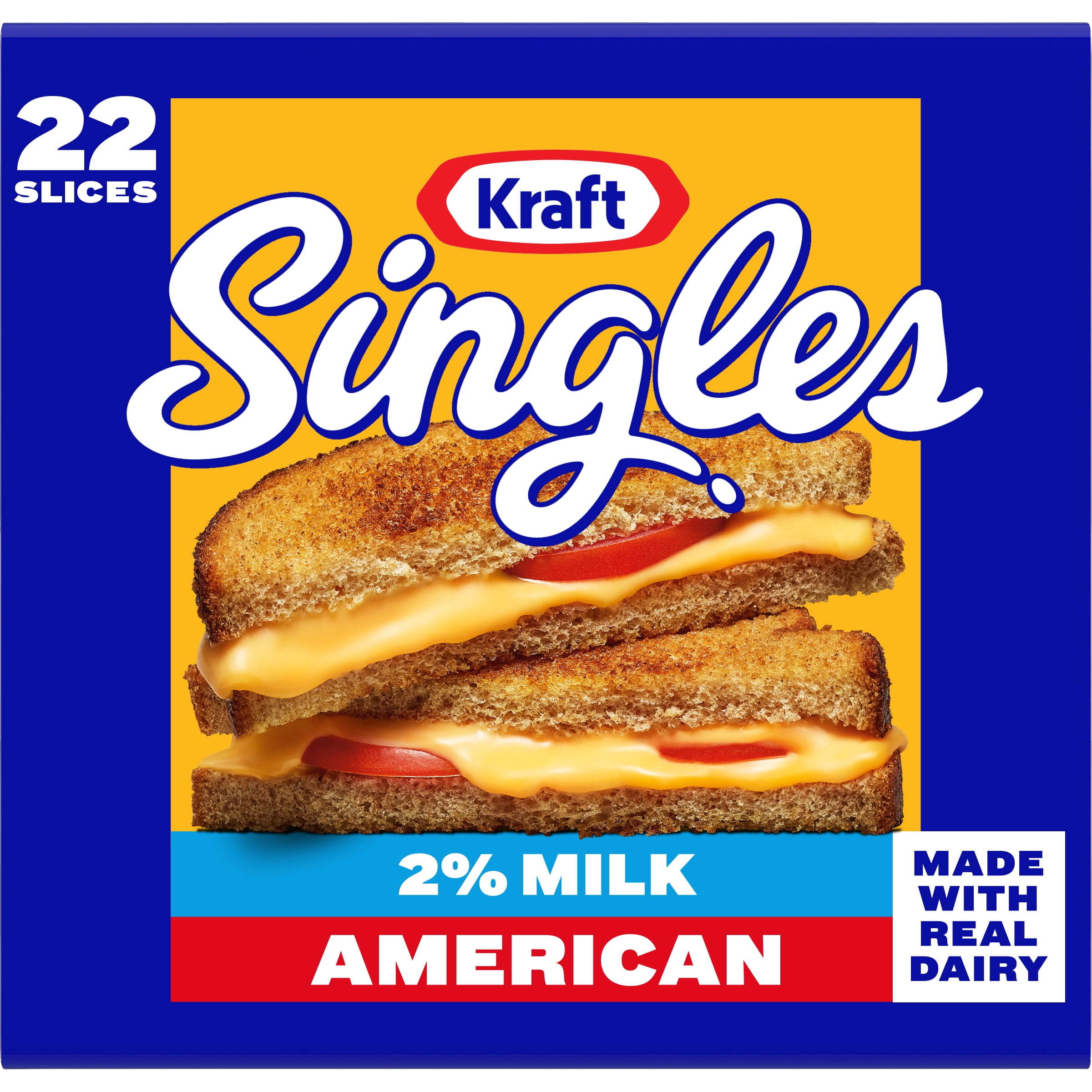 Kraft Singles 2 Milk American Cheese Slices, 22 Ct Pk