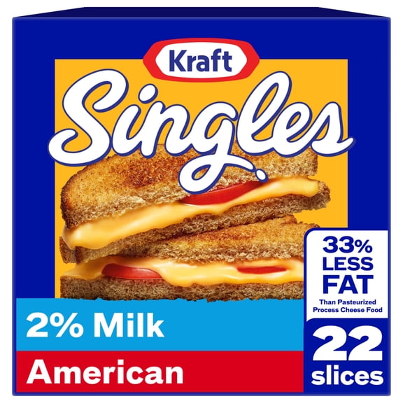 Kraft Singles 2% Pasteurized Prepared Cheese Product American Slices, 22 Count Pack