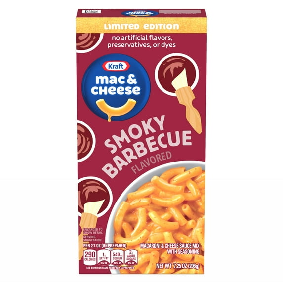 Kraft Mac and Cheese, 1 Box, for Easy Dinner or Dinner Sides, Smoky Barbecue Flavored, No Artificial Flavors, Preservatives or Dyes, 7.25 oz