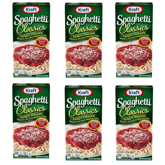 Kraft Spaghetti Classics Tangy Italian Easy Pasta Meal with Spaghetti, Spice Mix & Parmesan Cheese 8 Oz (6 Pack)