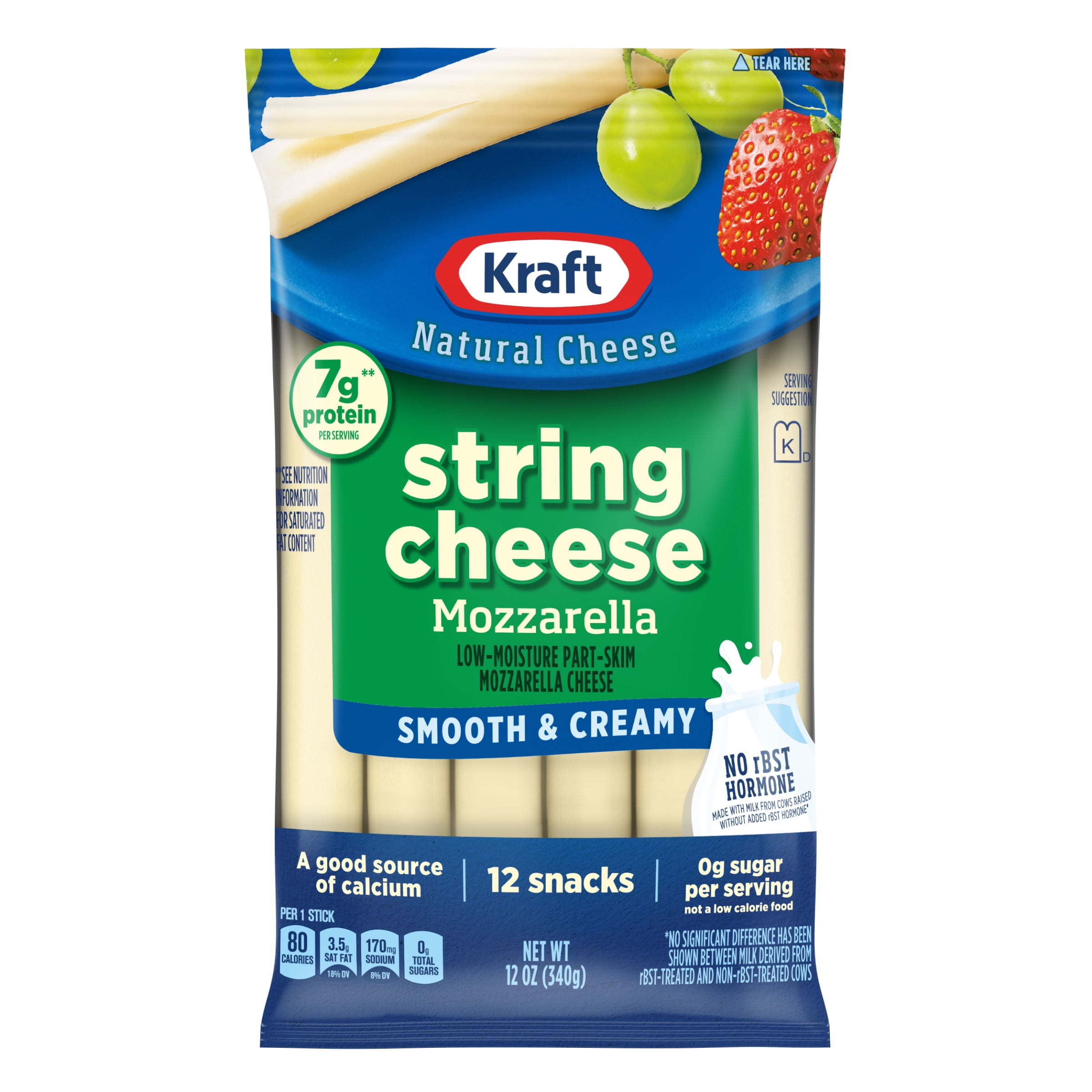 Kraft String Cheese Mozzarella Cheese Snacks, 12 ct Sticks