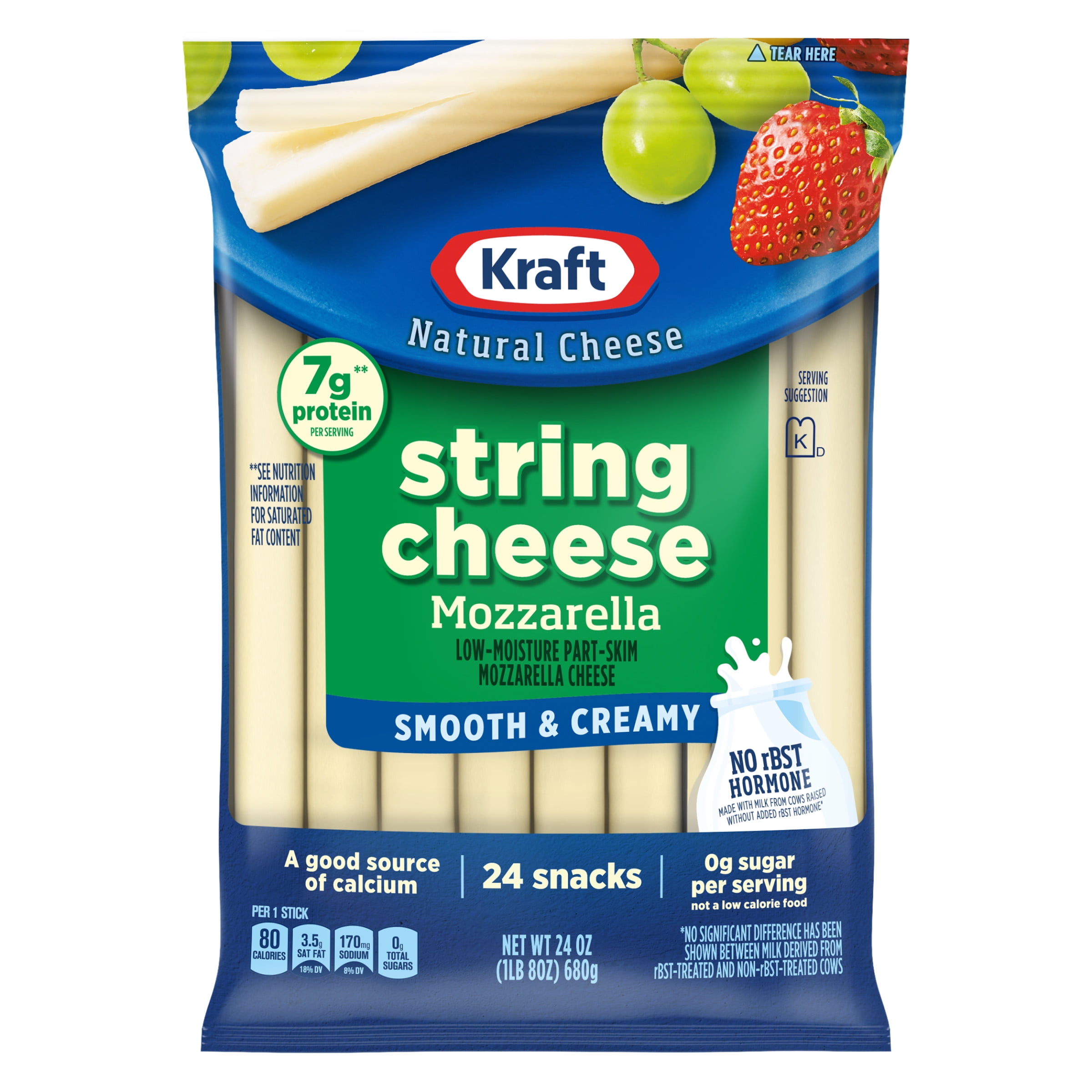 Kraft String Cheese Mozzarella Cheese Snacks, 24 ct Sticks