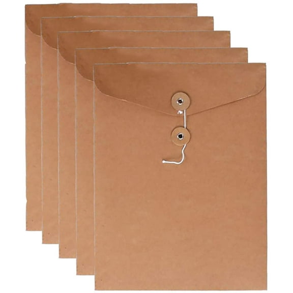 Kraft String File Folder Filing Envelope Project File Jacket Document Letter Organizer Flat-No Expansion A4 Letter Size Pack of 5