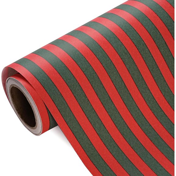 Kraft Striped Wrapping Paper Roll - Mini Roll - 17 Inch x 16.5 Feet - Red and Green Stripe Christmas Wrapping Paper for Christmas, Winter Holiday, Birthday, Wedding