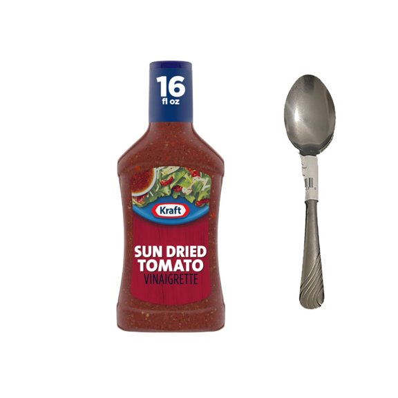 Kraft Sun Dried Tomato Vinaigrette, 16 fl oz Bottle, Liquids, Contains: Milk, Casein Free with spoon