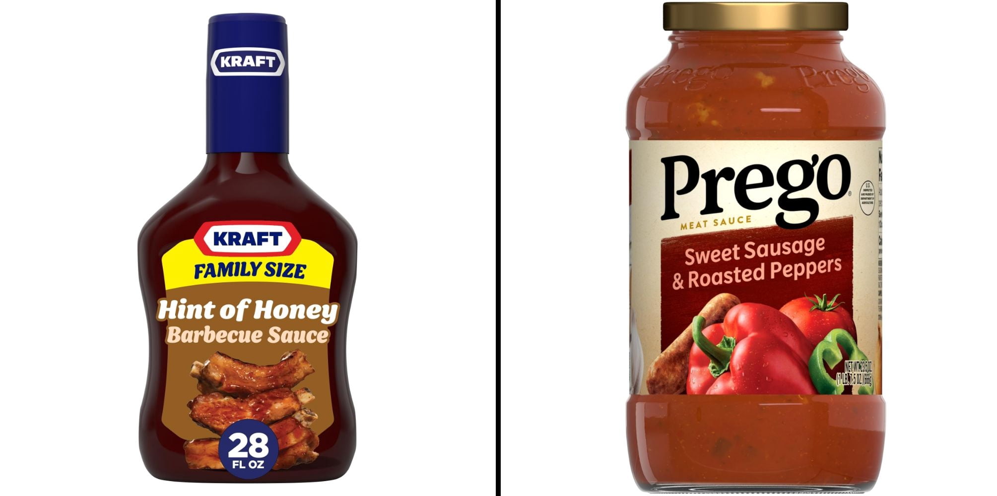 Kraft Sweet Honey BBQ Barbecue Sauce & Prego Sweet Sausage and Roasted