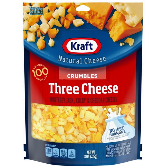 Kraft Three Cheese Blend Cheese Crumbles, 8 oz Bag