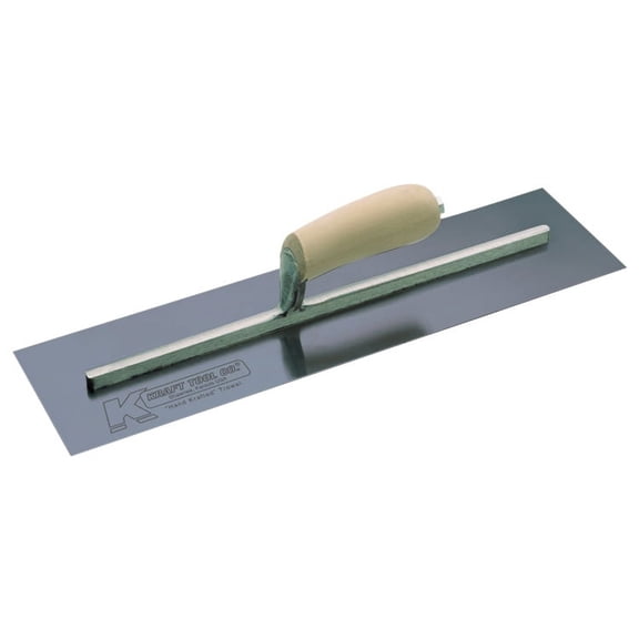 Kraft Tools CF729B-10R 18"x4" Blue Steel Concrete Finishing Trowel - 10 Rivets w/Short Shank and Camel Back Wood Handle