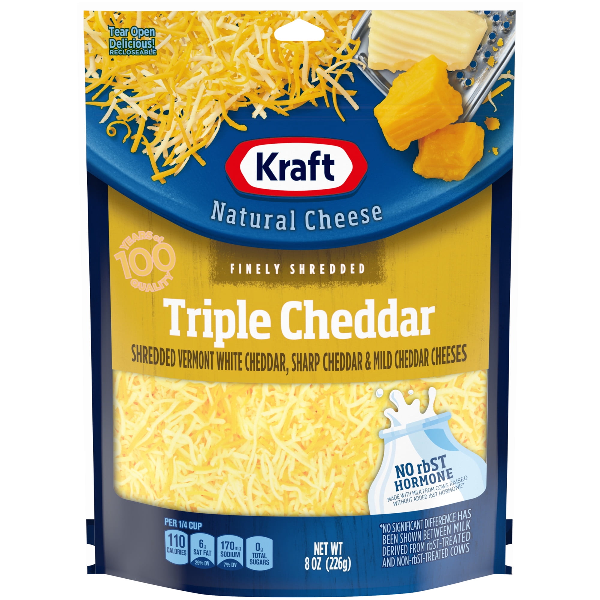 Kraft Finely Shredded Triple Cheddar Shredded Cheese, 8oz (Refrigerated)