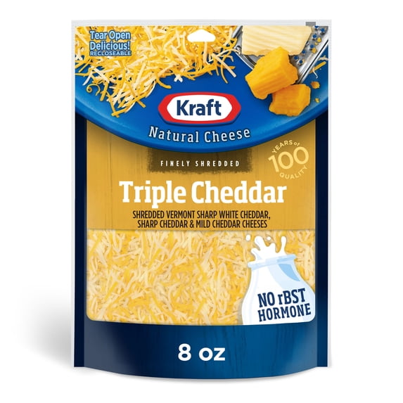 Kraft Natural Triple Cheddar Finely Shredded Cheese, 8 oz Bag