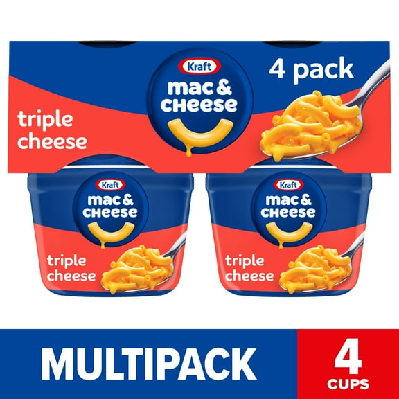 Kraft Triple Cheese Mac N Cheese Easy Microwavable Dinner, 4 ct Pack, 2.05 oz Cups, Shelf-Stable