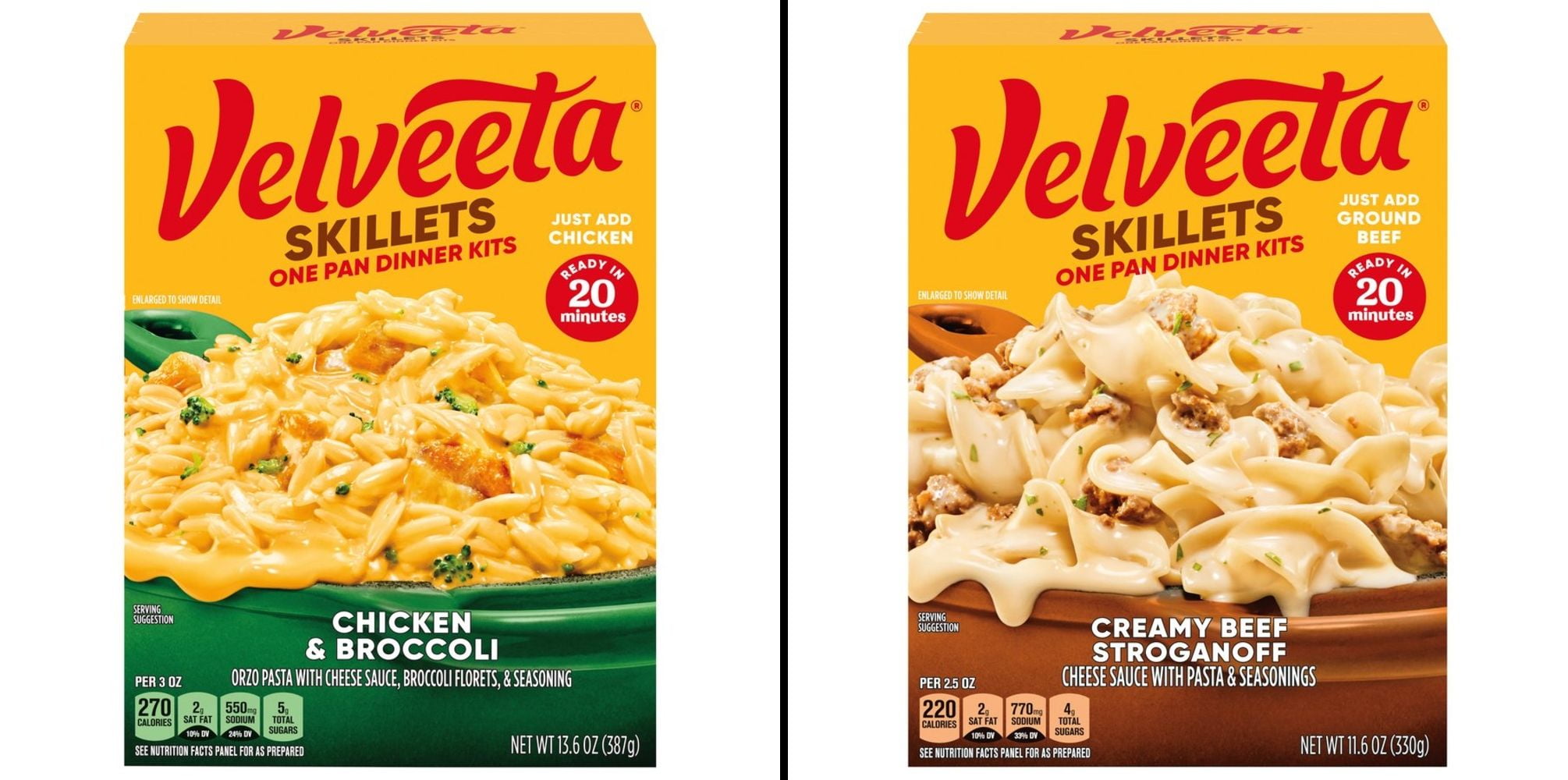 Kraft Velveeta Skillets Chicken &amp; Broccoli Dinner Kit 13.6 oz &amp; Skillets Creamy Beef Stroganoff Dinner Kit 11.6 oz