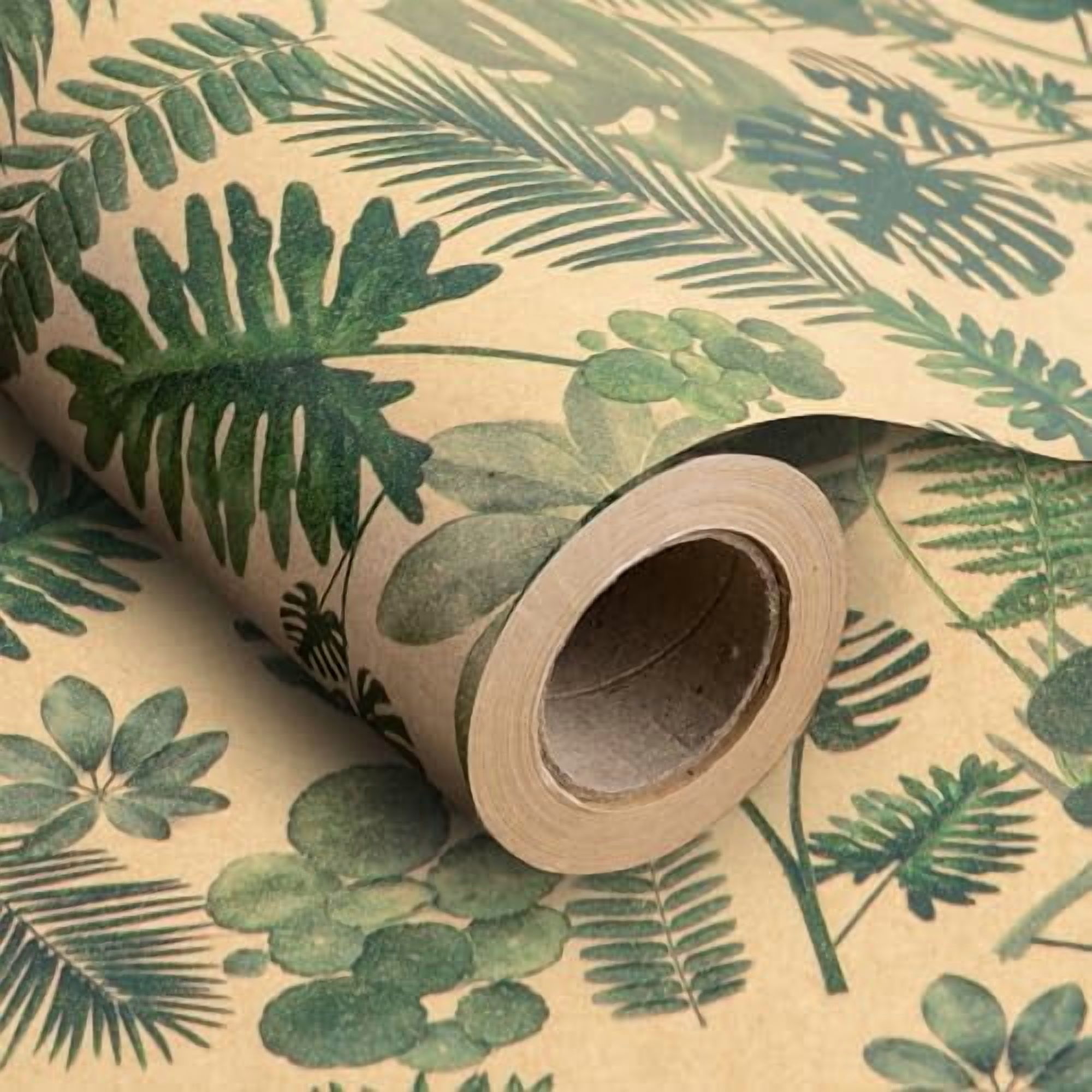 Kraft Wrapping Paper Roll - Green Leaf Pattern - 30 Inches x 100 Feet ...